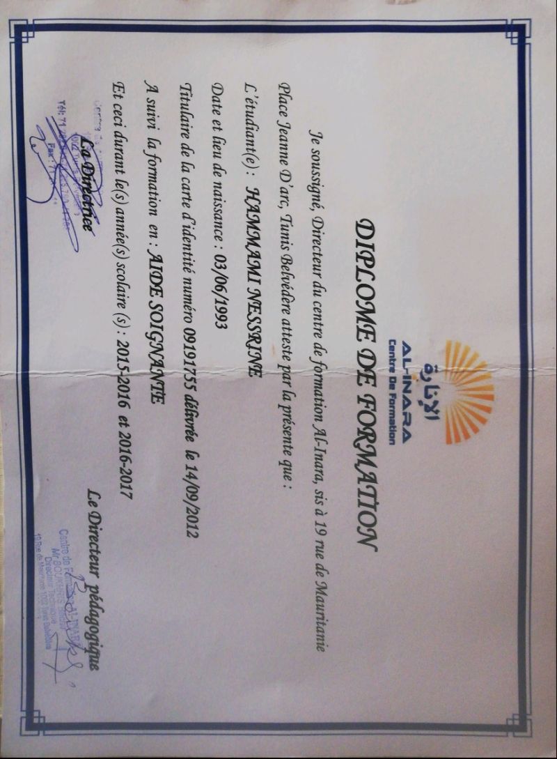 diplome aide soignante